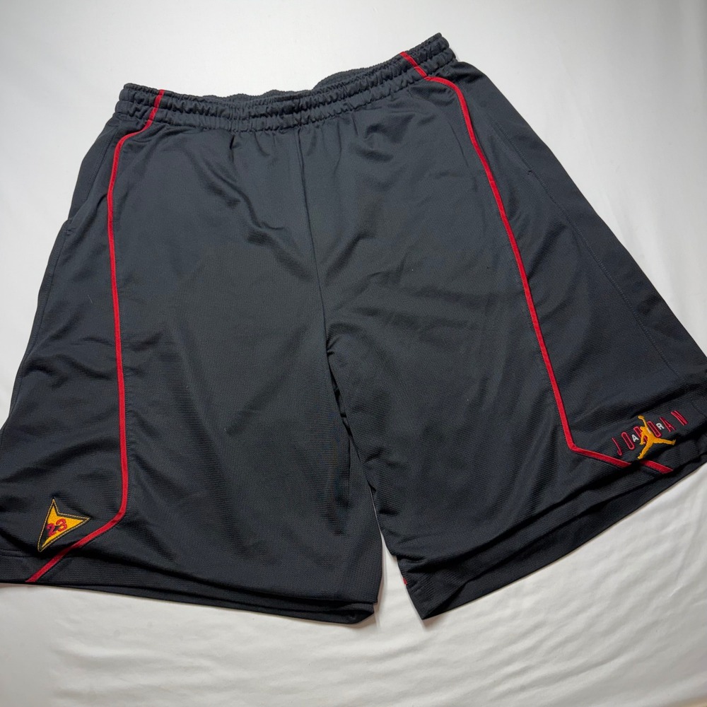 Vintage Jordan 3XL Basketball Shorts Black Red Yellow Jumpman 23 Mesh Mens